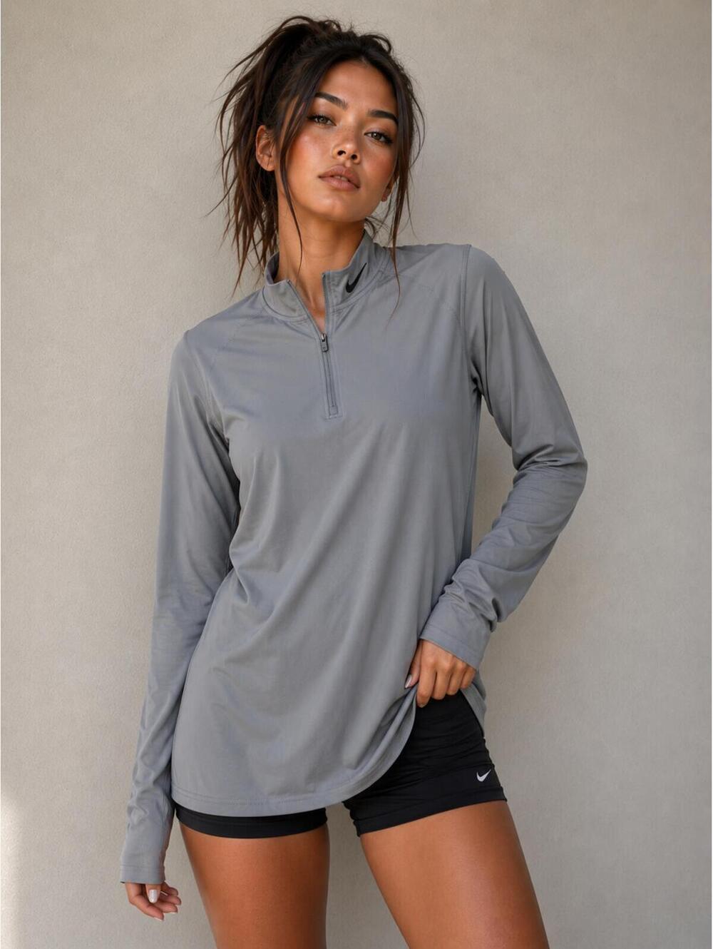 Nike Dri-FIT Gray Quarter Zip Athletic Pullover Women’s Medium
